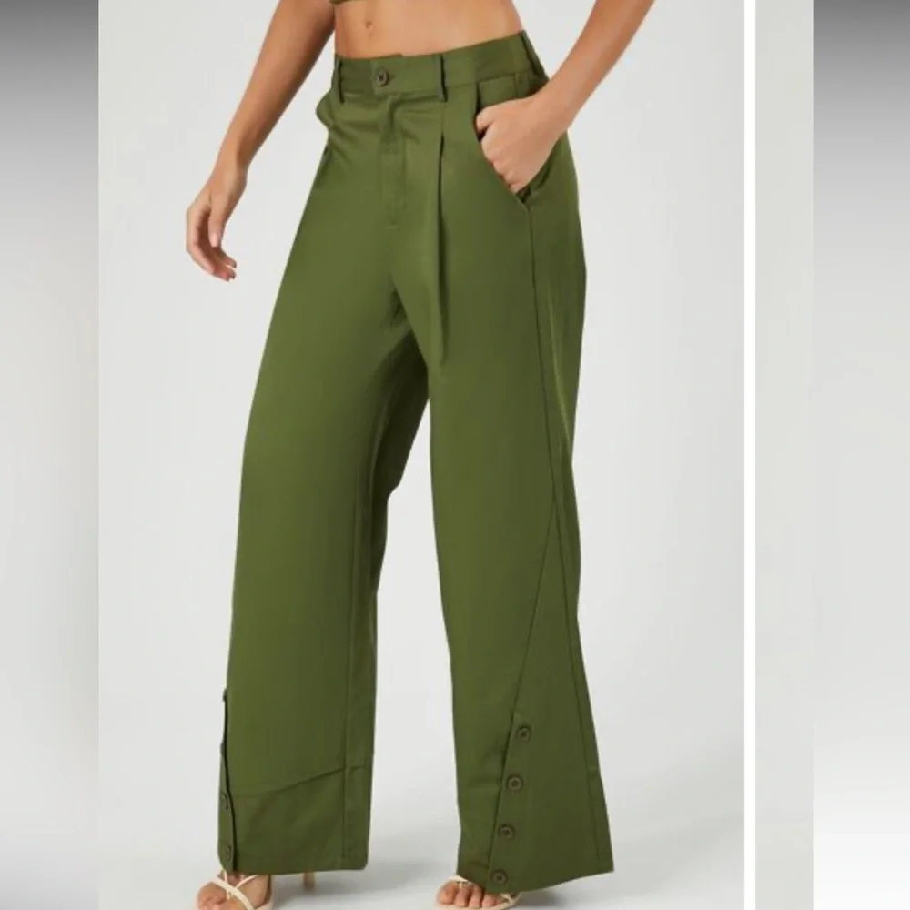 Forever 21 Button-Hem Wide-Leg Pants - Picture 3 of 10